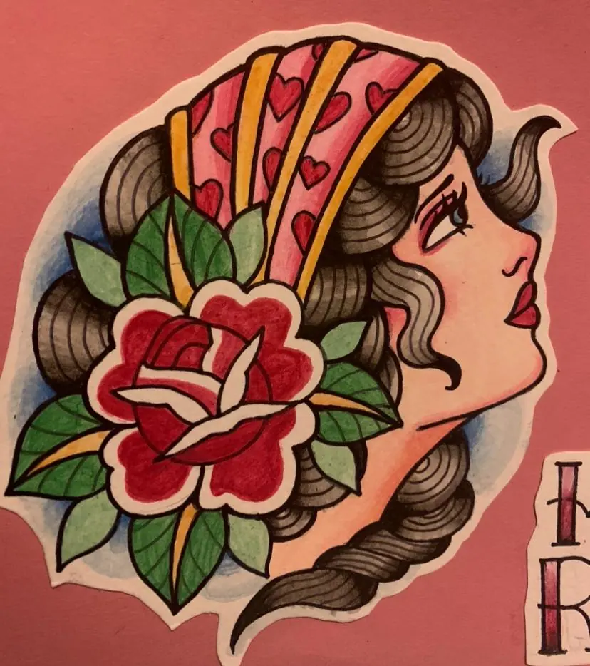 Woman Rose Old School Traditional