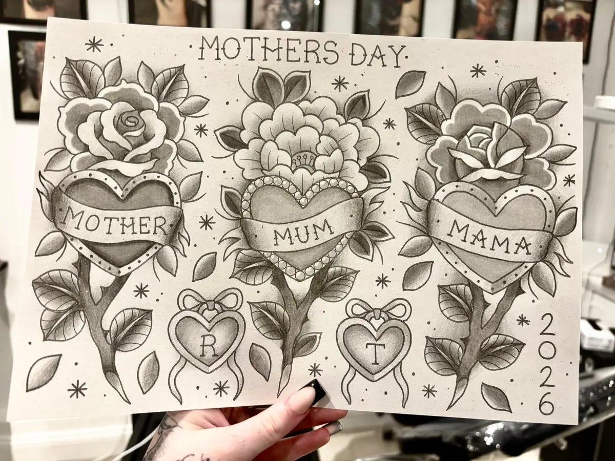 Mothers Day Rose Heart Tattoo