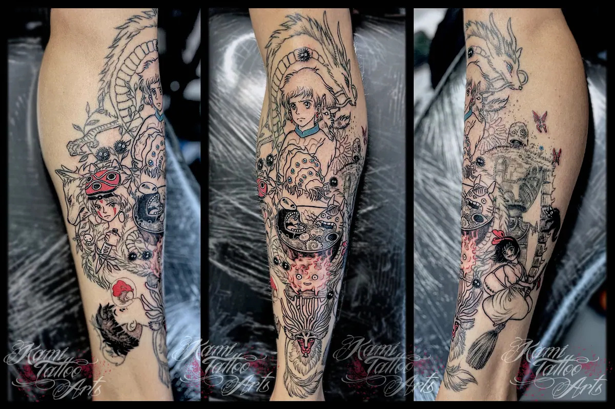 Anime Tattoo Ghibli Mononoke Hime Hauru Howls Moving Castle Haku Spirited Away Kami Kamikakushi Ponyo Naussica Laputa Kiki Delivery Totoro