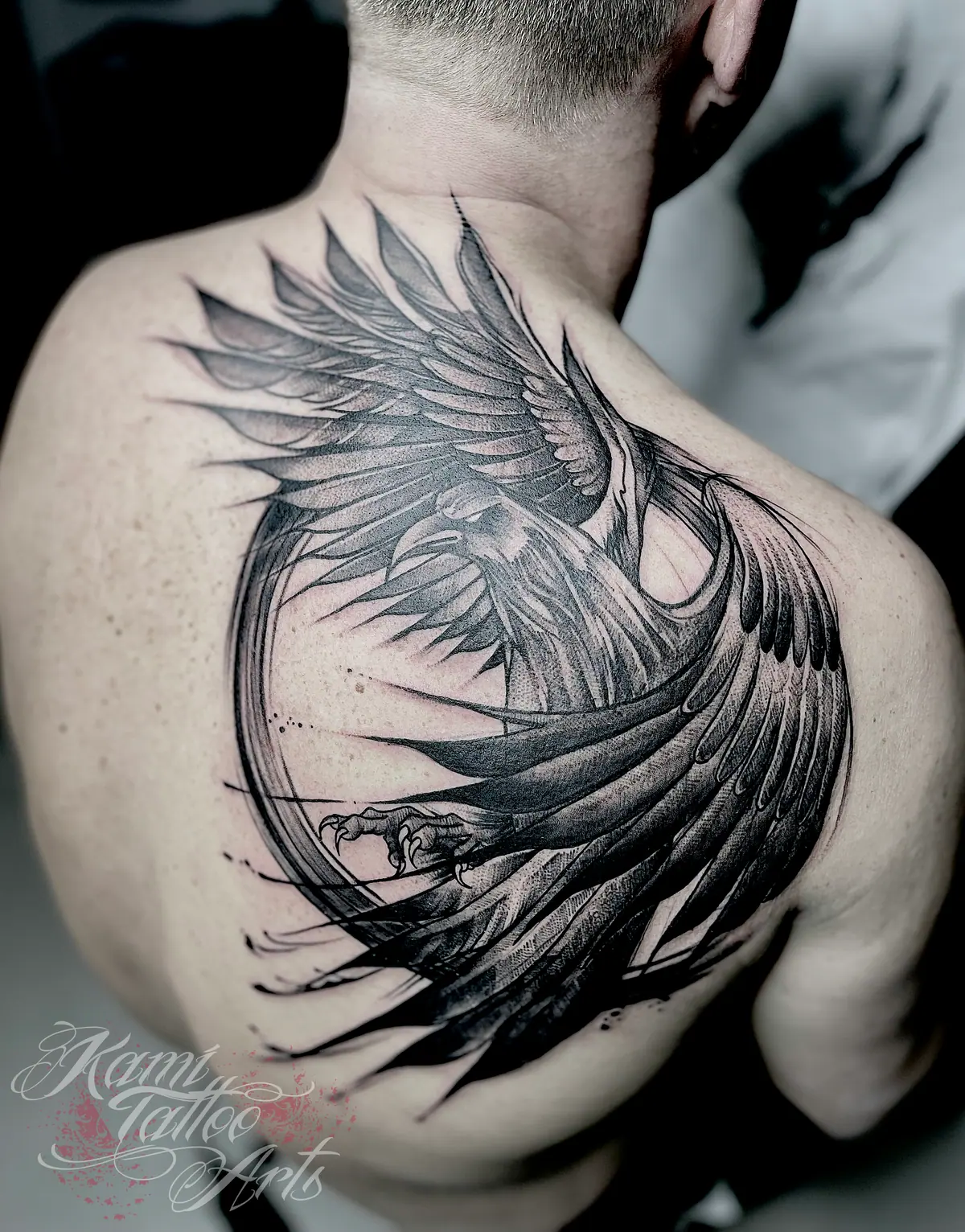 Blackwork Sketch Tattoo Crow Back