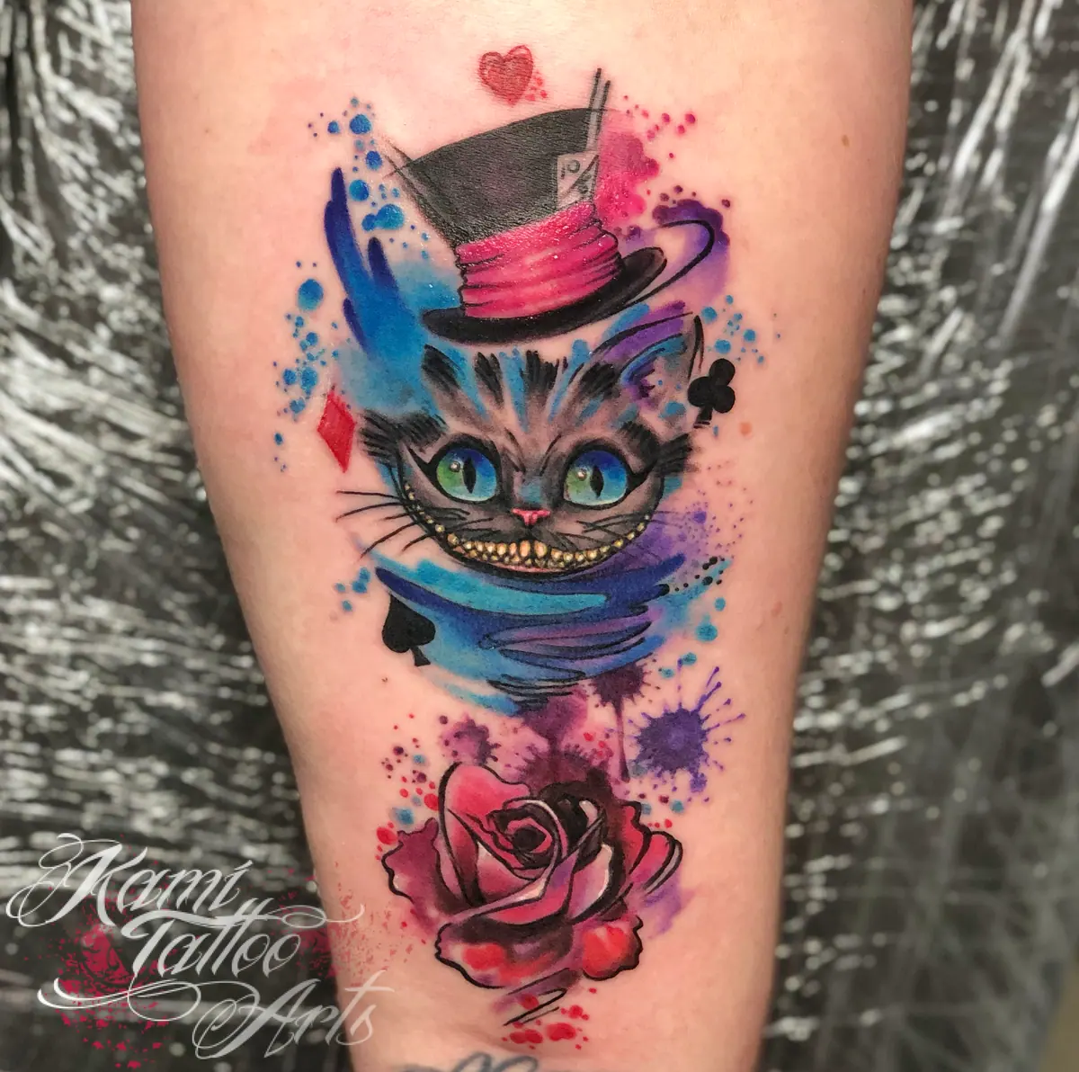 Colour Tattoo Cheshire Cat Watercolur Alice In Wonderland