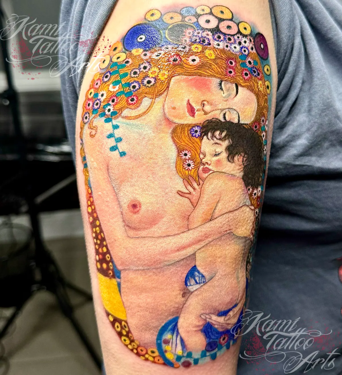 Gustav Klimt Tattoo Mother Child Colour Realism Oil Painting