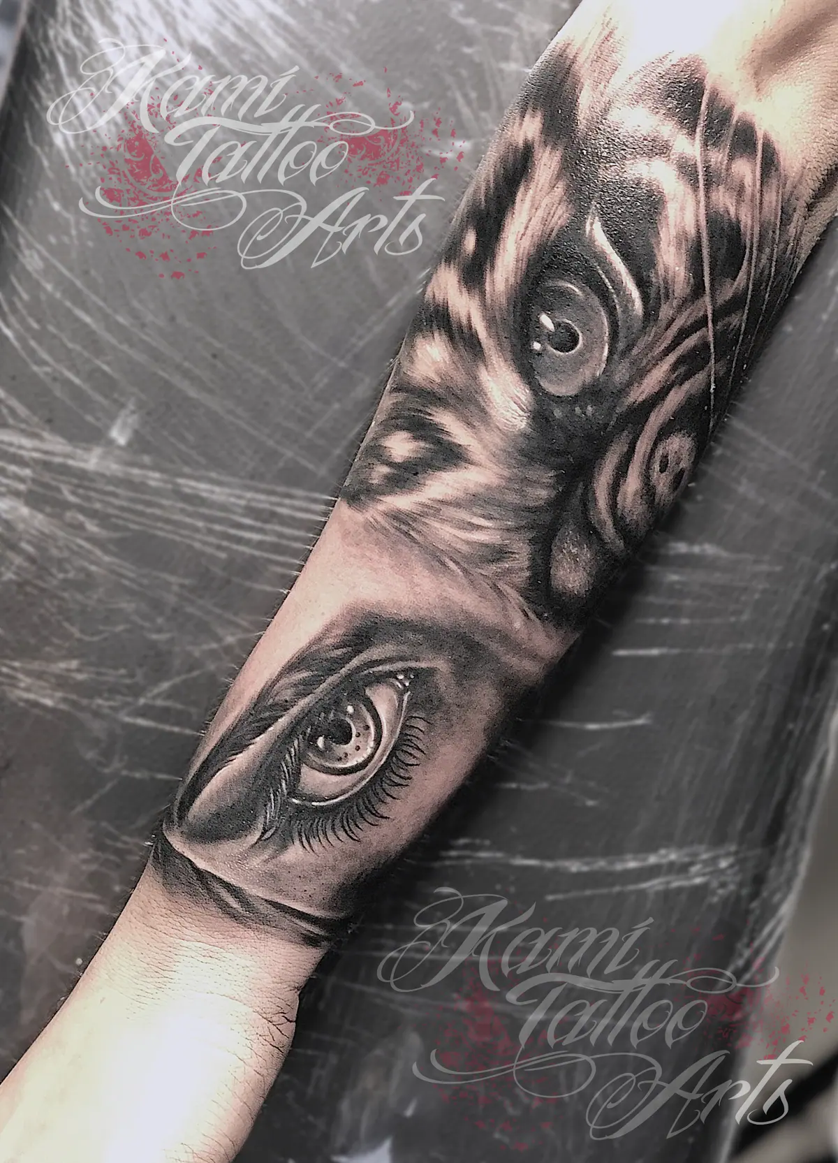 Blackwork Realism Half Tiger Half Woman Eye