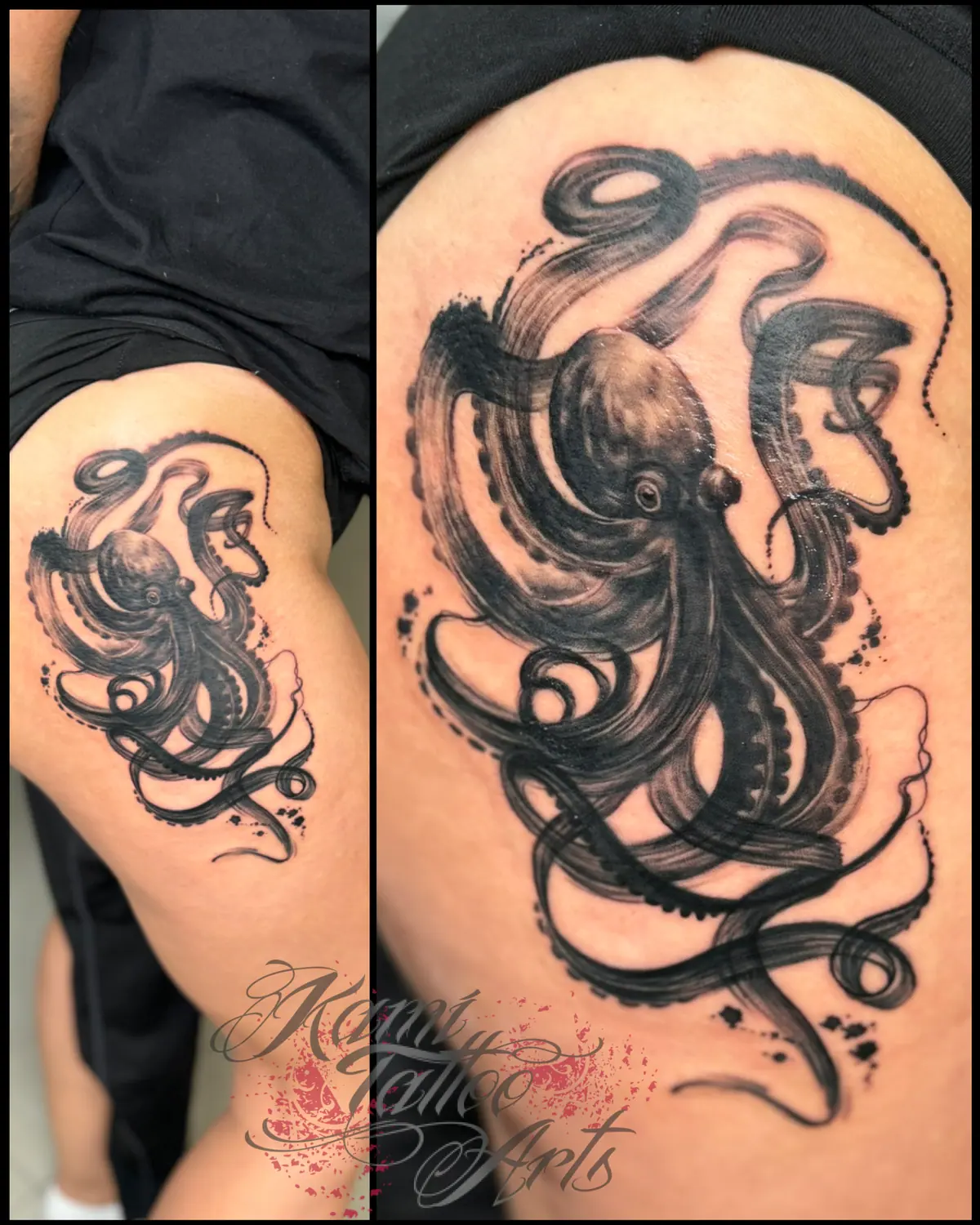 Brushstroke Hip Octopus Tattoo Custom Sea