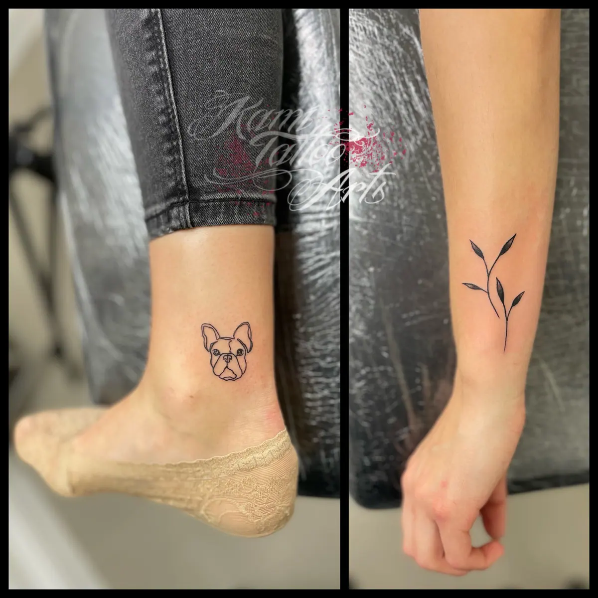 Fine Line Pug Leaves Tattoo