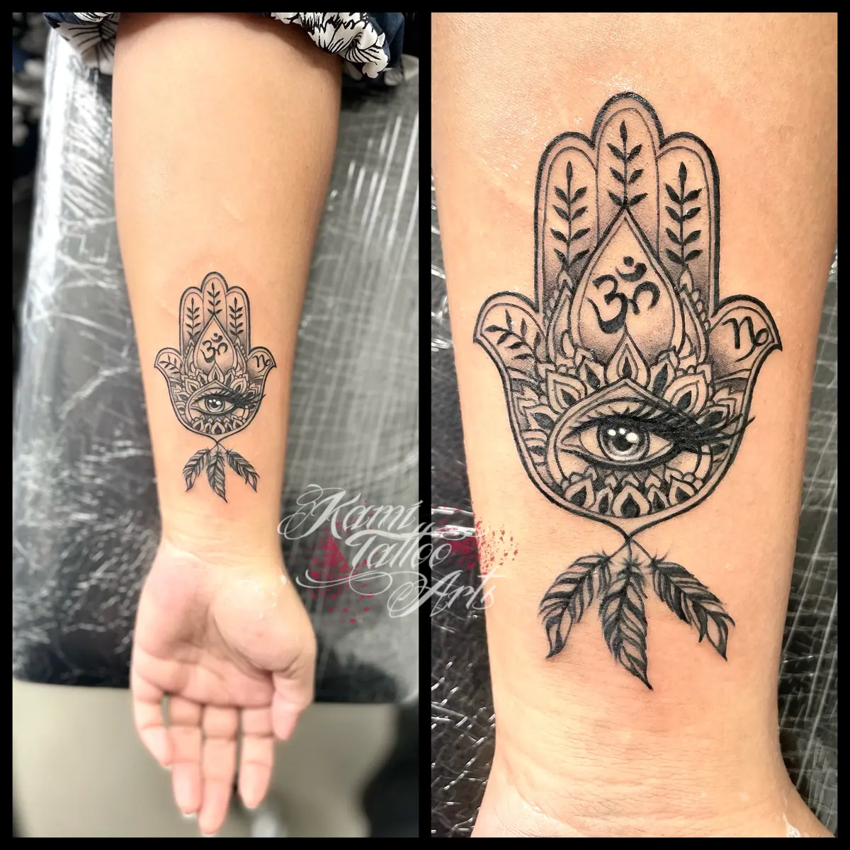 Fineline Hamsa Hand Protection Tattoo