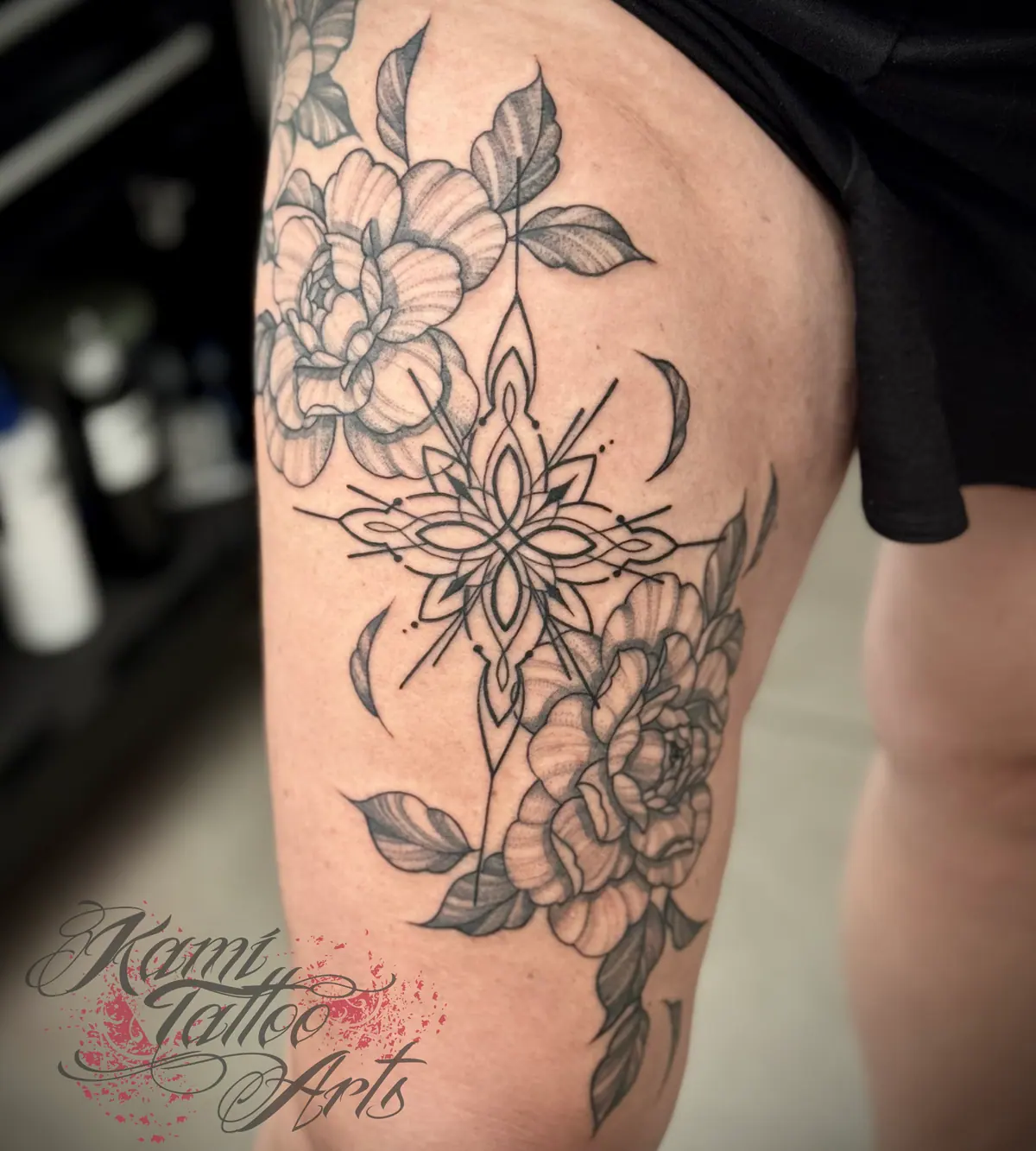 Fineline Peonies Mandala Ornamental Tattoo