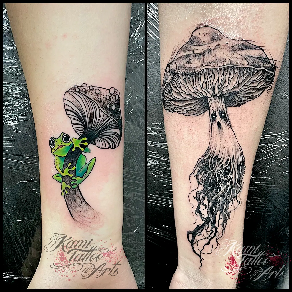 Frog Mushrooms Couple Tattoo Idea Custom Graphic Cartoon