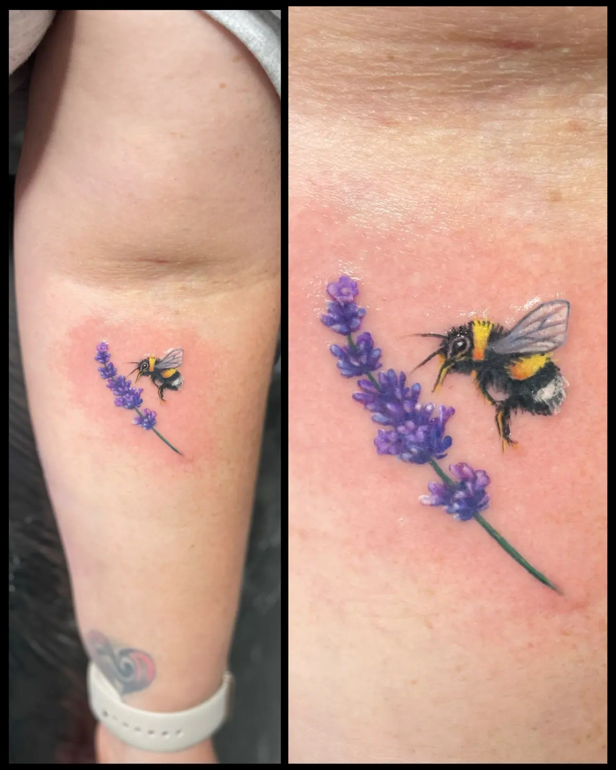 Realism Lavender Stem Tattoo Bumble Bee Tattoo Miniature Mini Cute