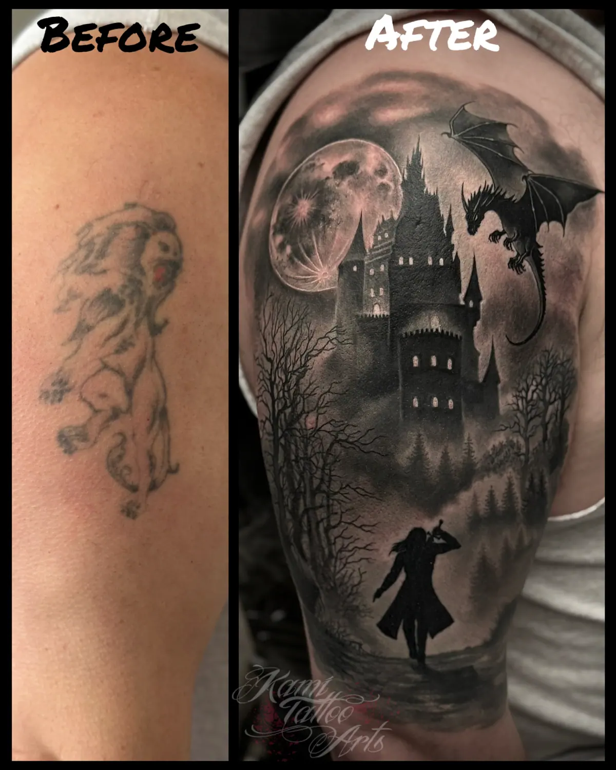 Tattoo Coverup Cover Dnd Dragon Castle Moon Assasin Warrior Game Gamer Rpg Fantasy