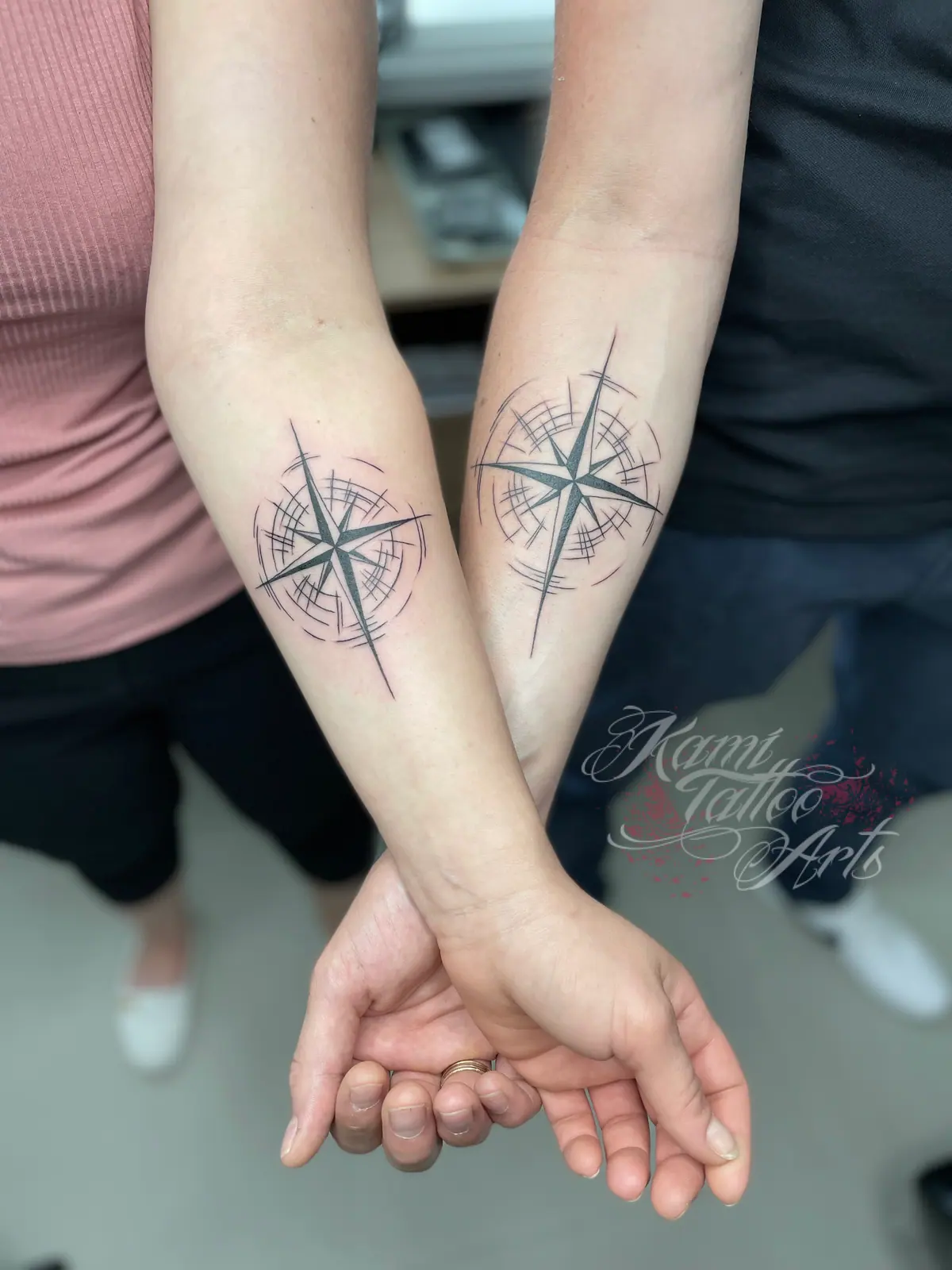 Valentines Compass Tattoo Idea For Couples