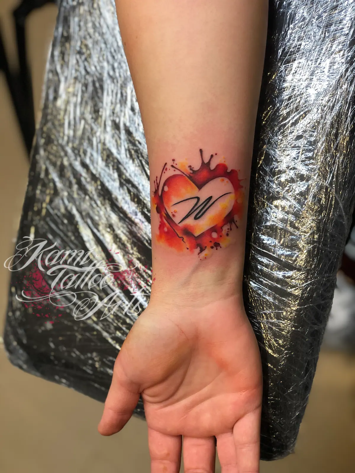 Watercolur Heart Initials Tattoo