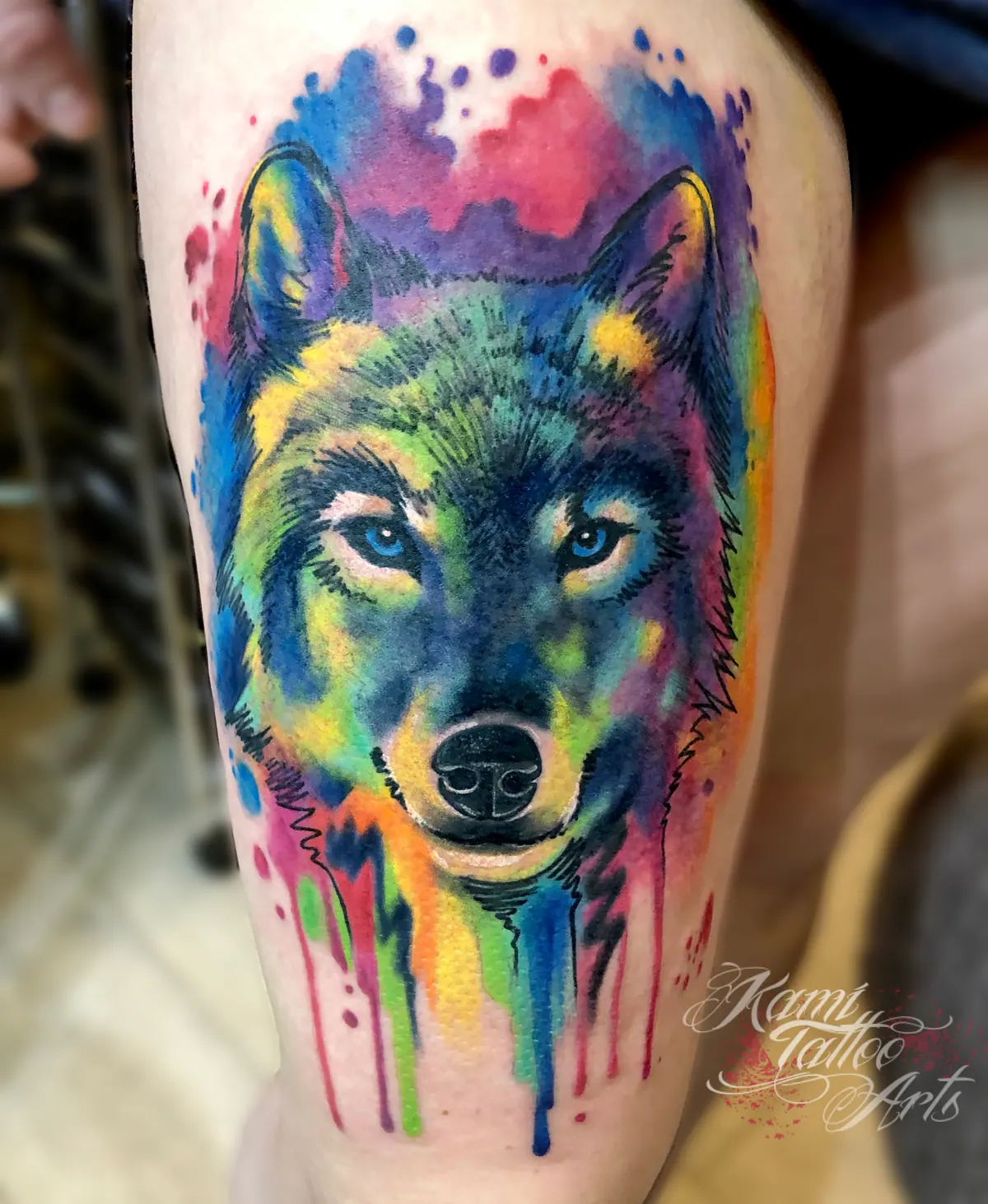 Wolf Colour Paint Watercolour Tattoo