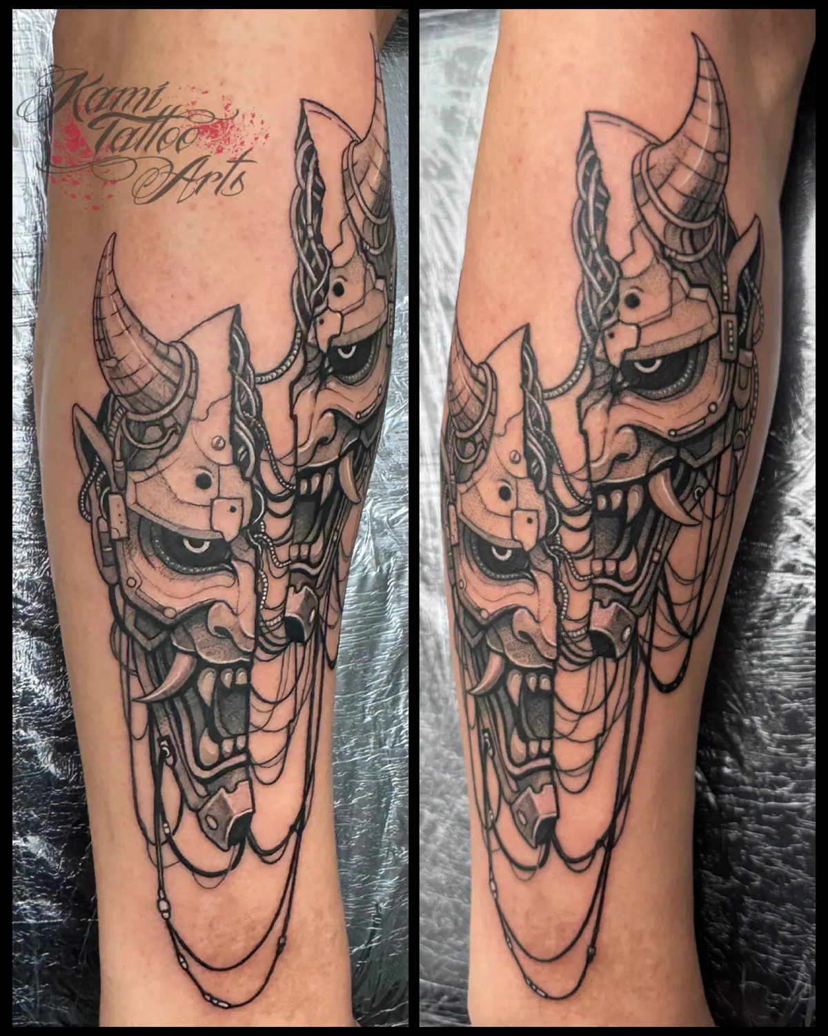 Broken Oni Mask Cyberpunk Cables Hana Mask Japan Anime Demon Lineowrk Finelines