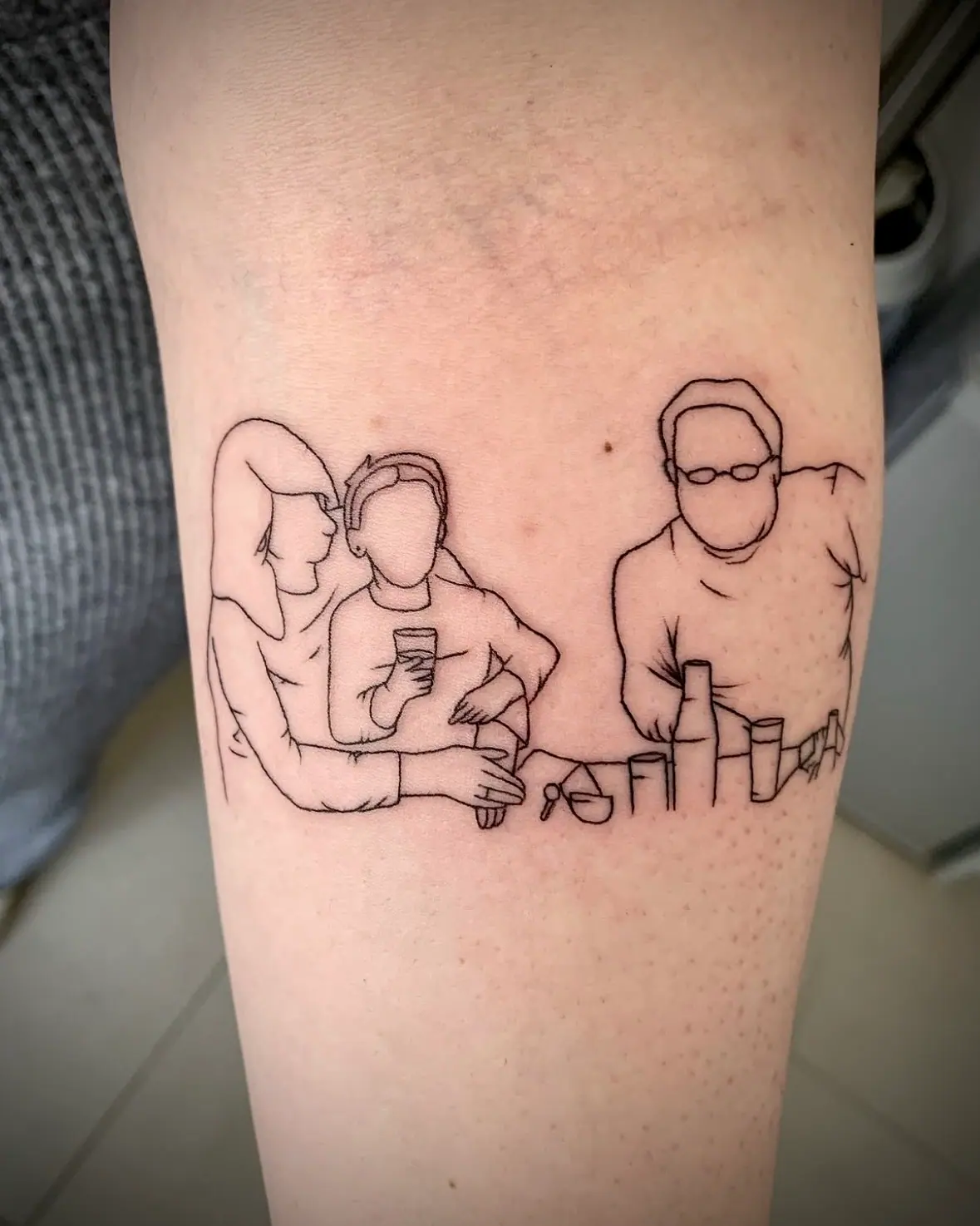 Family Outline Portrait Fineline Tattoo