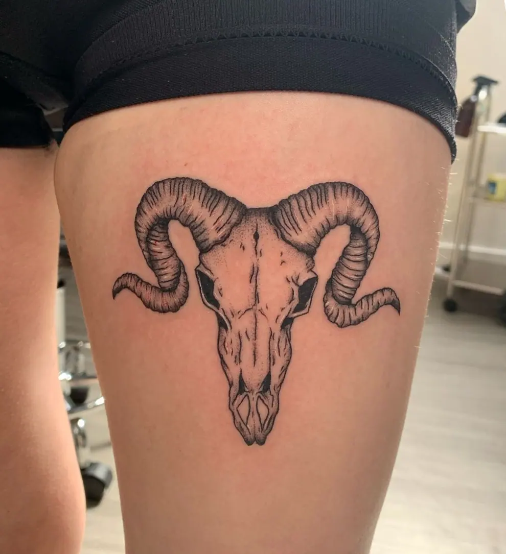 Ram Skull Tattoo Linework
