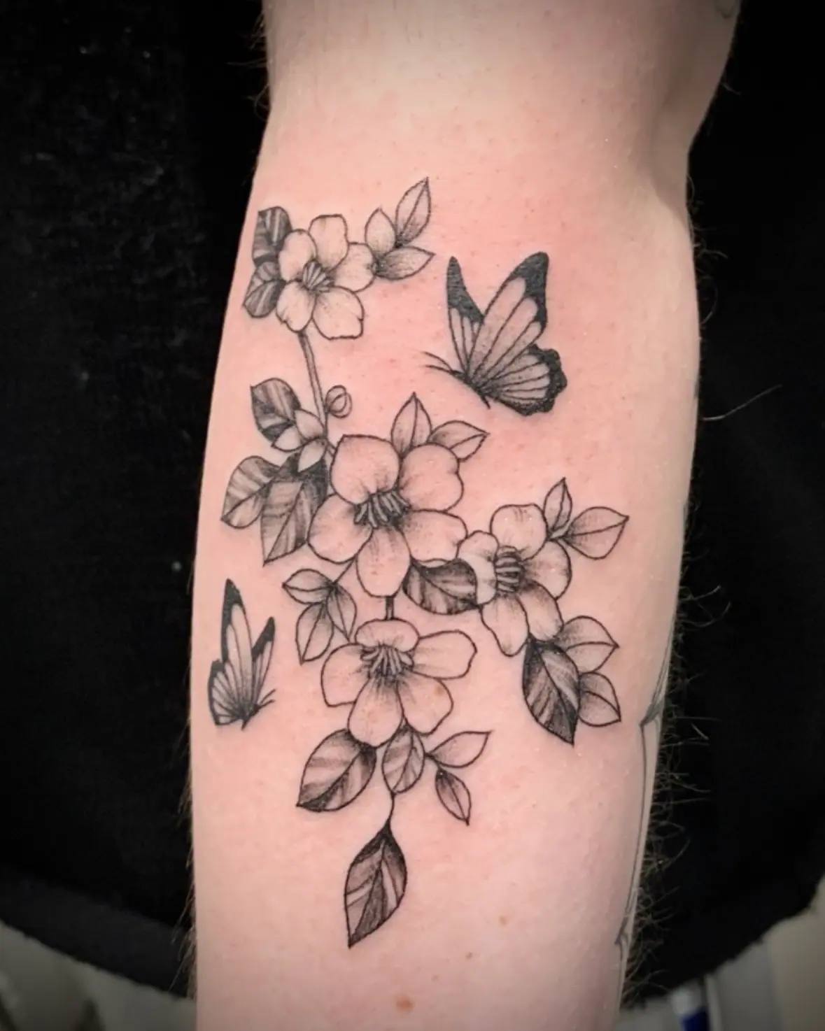 Sakura Flowers Butterflies Delicate Woman Tattoo