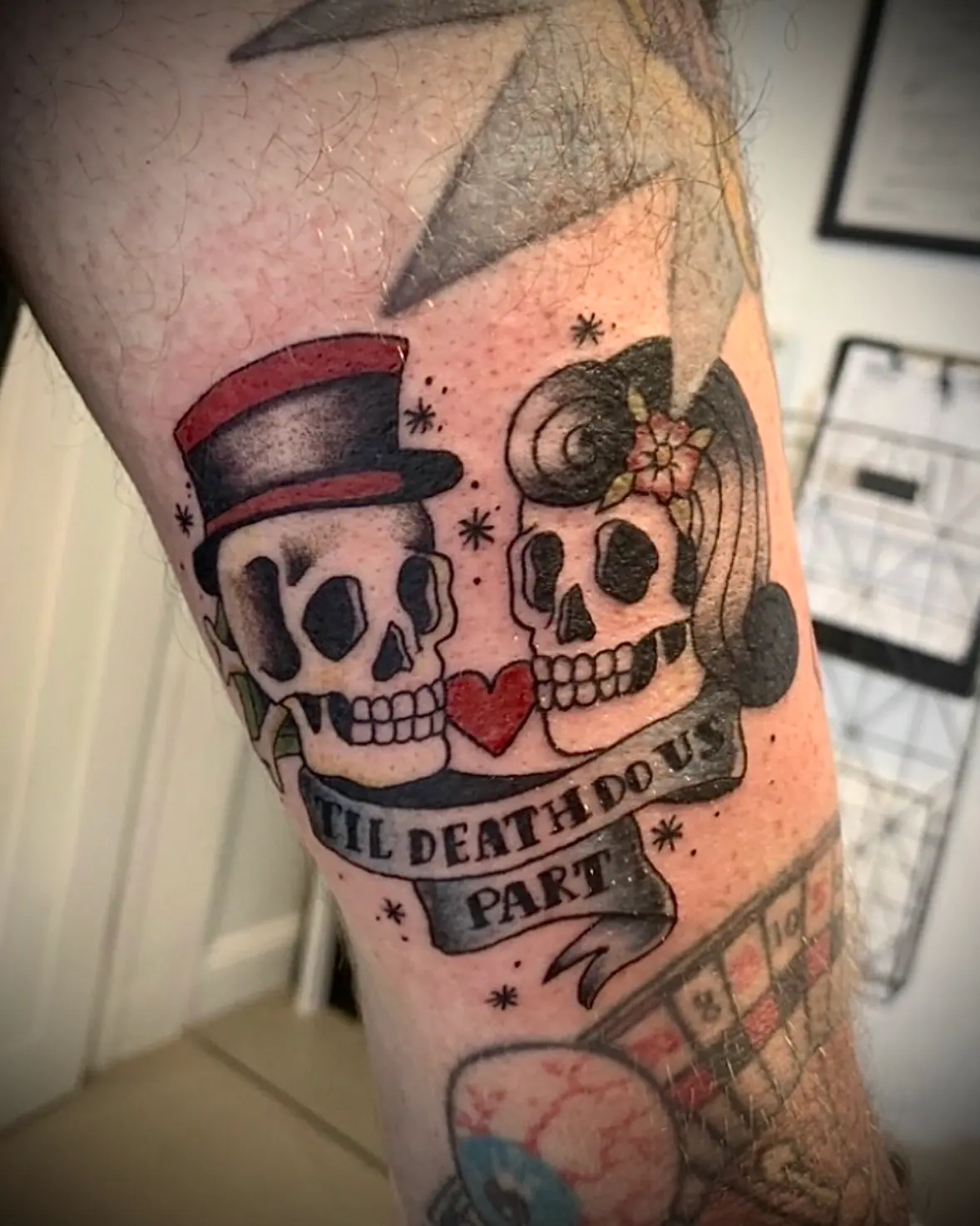 Sugar Skulls Couple Tattoo Traditional Oldschool